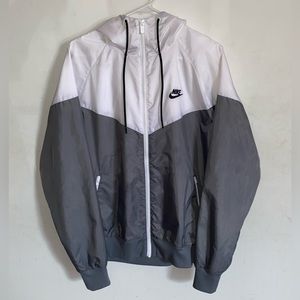 Mens Nike White Grey Windbreaker Zip Up Sweater Hoodie